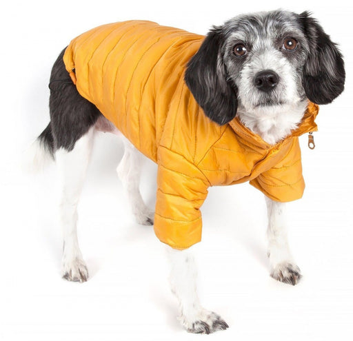 Pet Life Adjustable Yellow Sporty Avalanche Dog Coat with Pop Out Zippered Hood