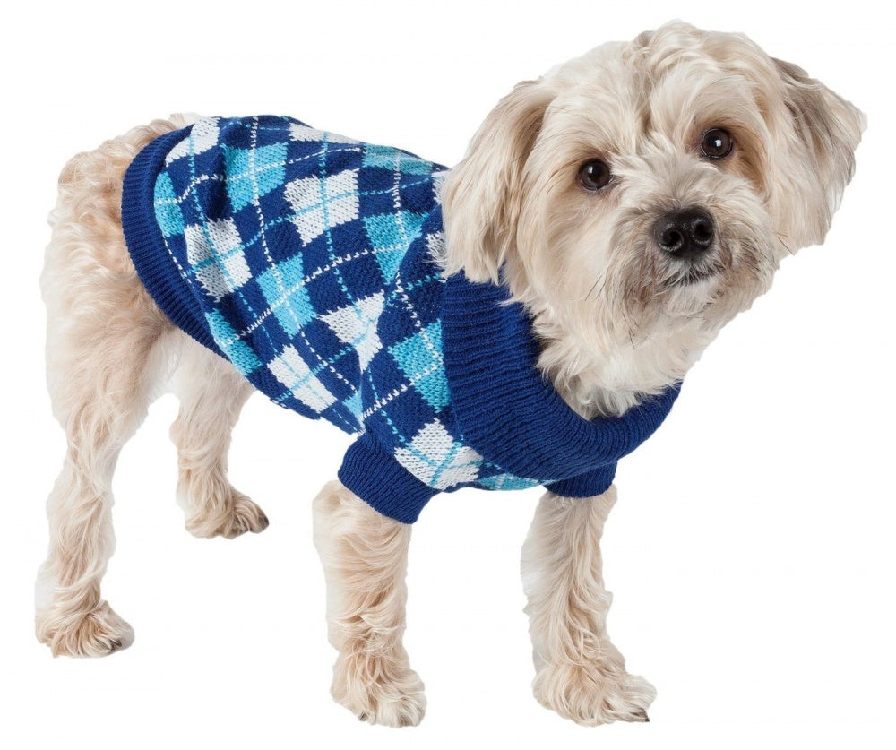 Pet Life Blue Argyle Knitted Dog Sweater