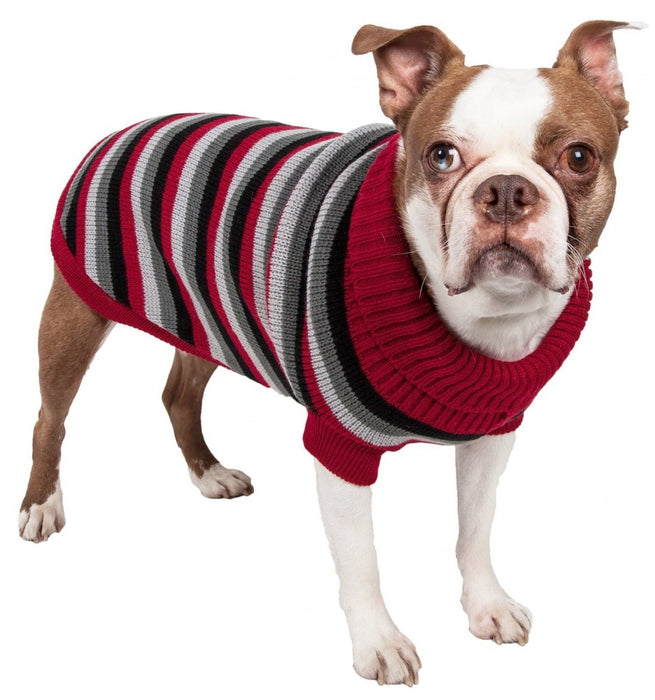 Pet Life Polo Casual Lounge Cable Knit Red Black & Grey Turtle Neck Dog Sweater