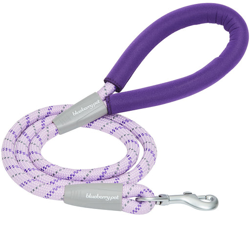 Blueberry Pet Durable Diagonal Striped Rope Leash in Lavender with Comfy Neoprene Handle