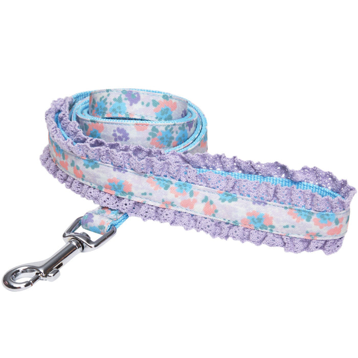 Blueberry Pet Durable Made Well Lovely Floral Print Dog Leash with Lace in Lavender