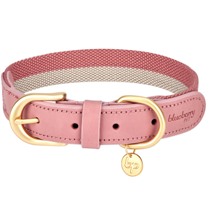 Blueberry Pet Polyester Fabric Webbing and Soft Genuine Leather Dog Collar in Pink and Grey, Priyanka Chopra's Wedding Registry Picks