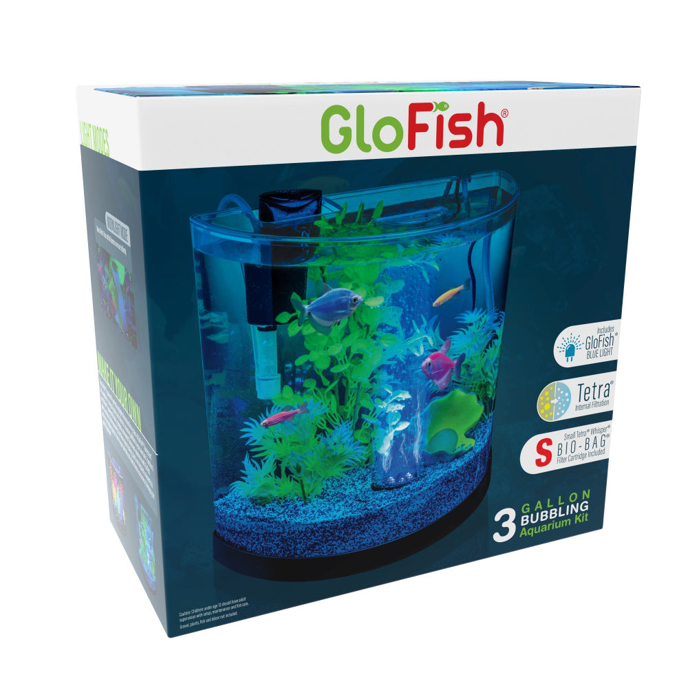 GloFish Half-Moon Bubbling Aquarium Kit 3 Gallons, with Blue LED