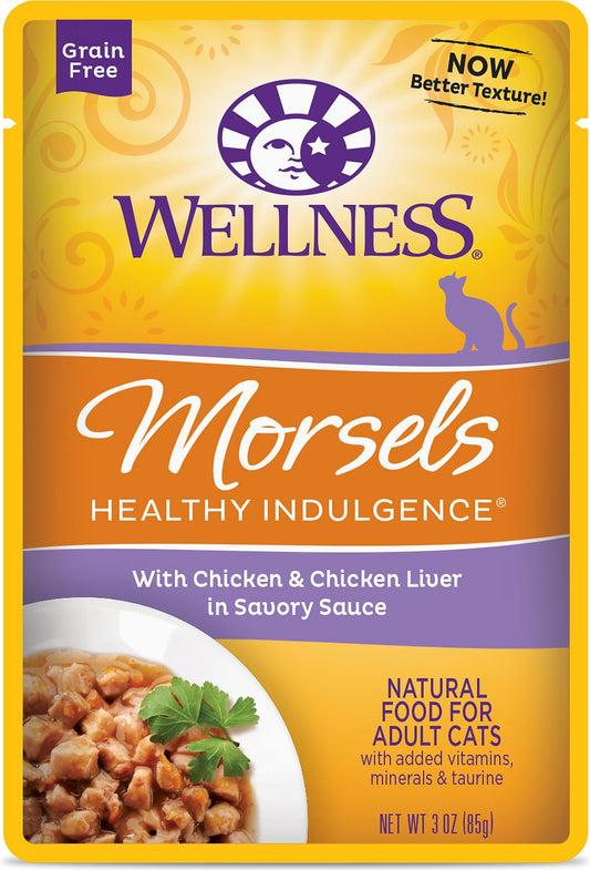 Wellness Healthy Indulgence Natural Grain Free Morsels with Chicken and Chicken Liver in Savory Sauce Cat Food Pouch