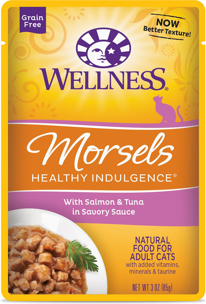 Wellness Healthy Indulgence Natural Grain Free Morsels with Salmon and Tuna in Savory Sauce Cat Food Pouch