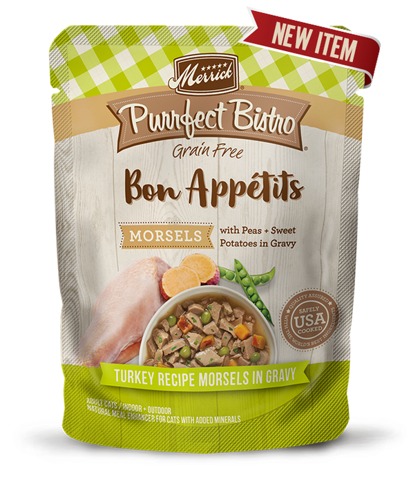 Merrick Purrfect Bistro Bon Appétits Turkey Recipe Morsels in Gravy Cat Food