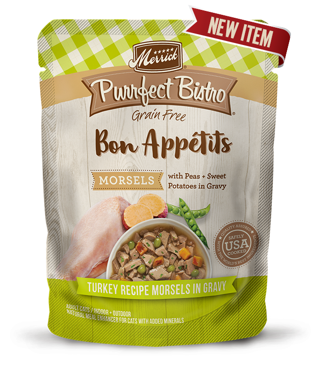 Merrick Purrfect Bistro Bon Appétits Turkey Recipe Morsels in Gravy Cat Food