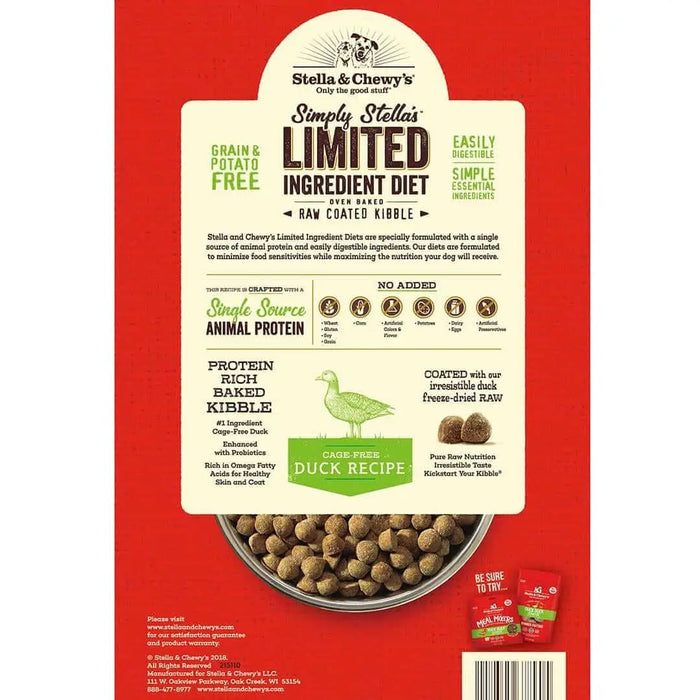 Stella & Chewy's Limited Ingredient Cage-Free Duck Raw Coated Kibble Grain Free Dog Food