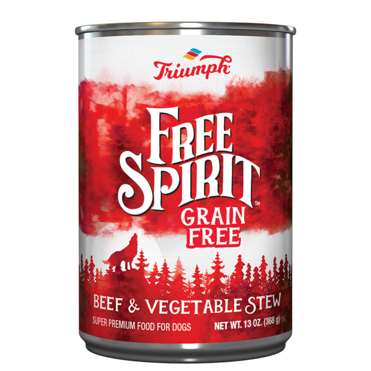 Triumph Free Spirit Grain Free Beef & Vegetable Stew Canned Dog Food: 13- Oz Cans, Case of 12
