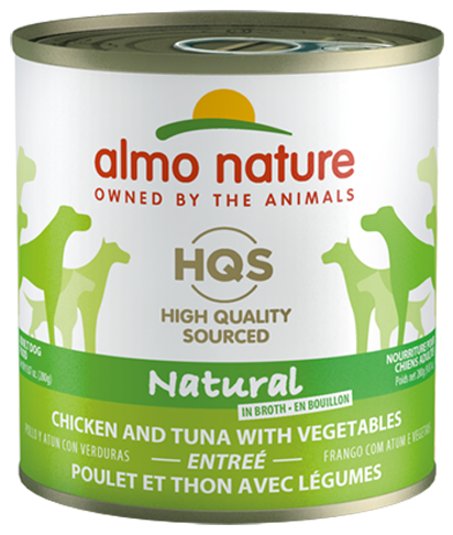 Almo Nature HQS Natural Chicken And Tuna With Vegetables Entree Canned Dog Food: 9.87- Oz Cans, Case of 12