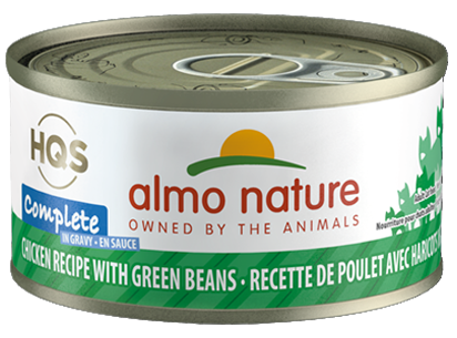 Almo Nature HQS Complete Chicken Recipe With Green Beans In Gravy Canned Cat Food: 2.47- Oz Cans, Case of 24