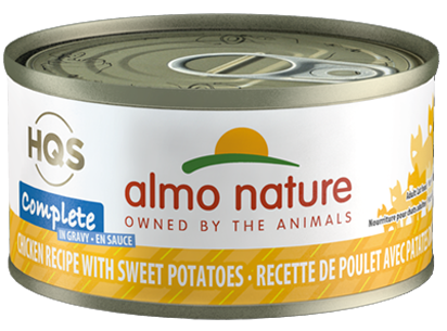 Almo Nature HQS Complete Chicken Recipe With Sweet Potato In Gravy Canned Cat Food: 2.47- Oz Cans, Case of 24