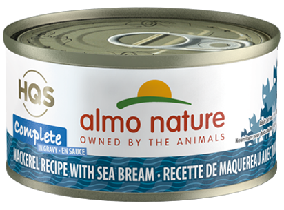 Almo Nature HQS Complete Mackerel Recipe With Sea Bream In Gravy Canned Cat Food: 2.47- Oz Cans, Case of 24