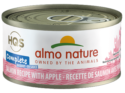 Almo Nature HQS Complete Salmon Recipe With Apple In Gravy Canned Cat Food: 2.47- Oz Cans, Case of 24