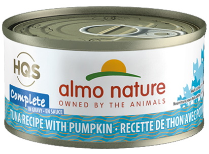 Almo Nature HQS Complete Tuna Recipe With Pumpkin In Gravy Canned Cat Food: 2.47- Oz Cans, Case of 24