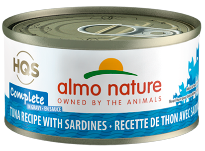Almo Nature HQS Complete Tuna Recipe With Sardine In Gravy Canned Cat Food: 2.47- Oz Cans, Case of 24